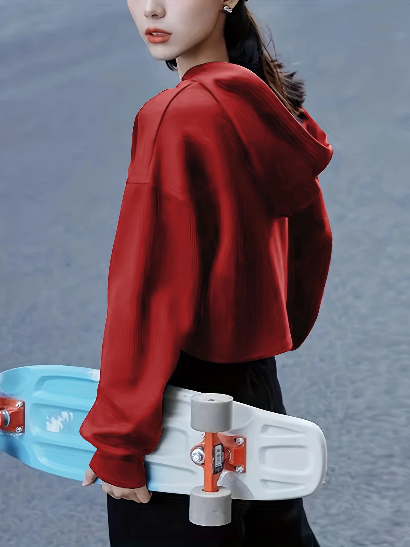 deanwangkt  Casual Two-piece Set, Drawstring Crop Hoodie & Solid Top Outfits, Women's Clothing - Deanwangkt