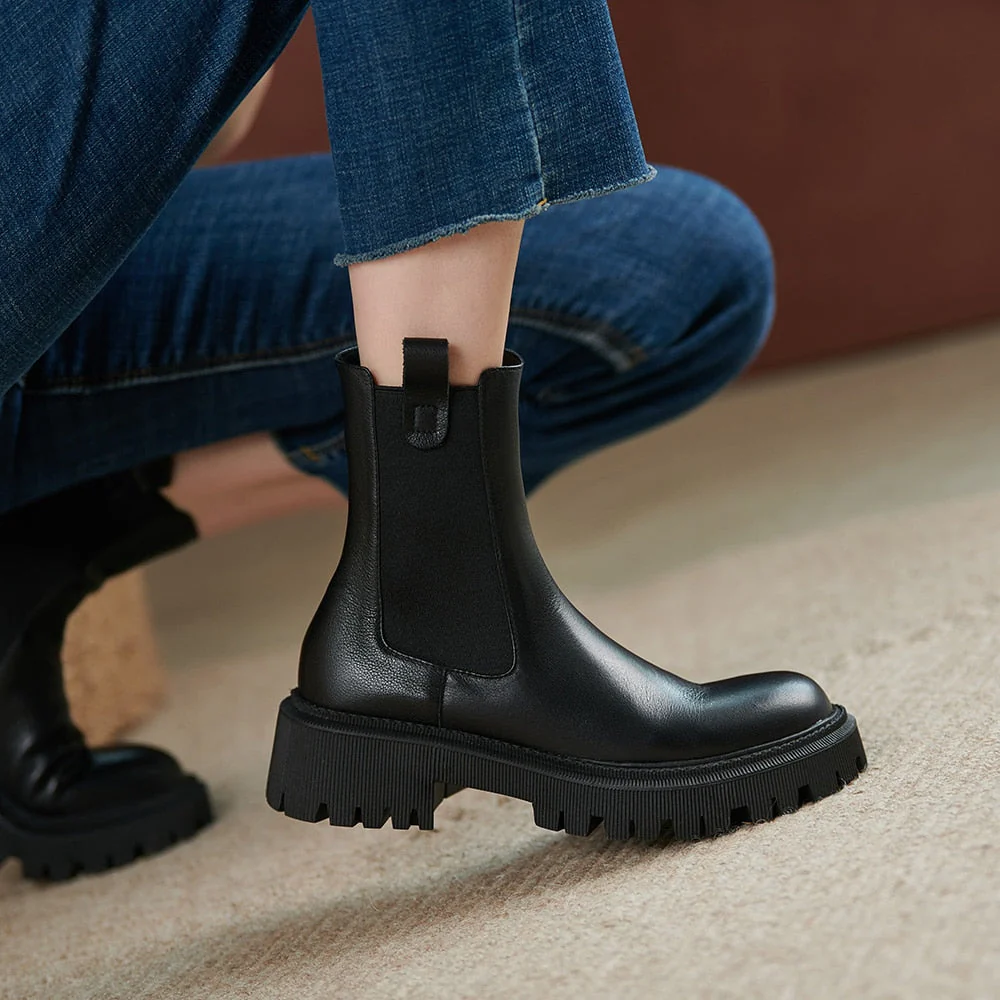 DEANWANGKT WHNB  New Cow Leather Chelsea Boots Women Slip on Ankle Boots Brown Fashion Genuine Leather Boots Ladies Fashion Shoes - Deanwangkt