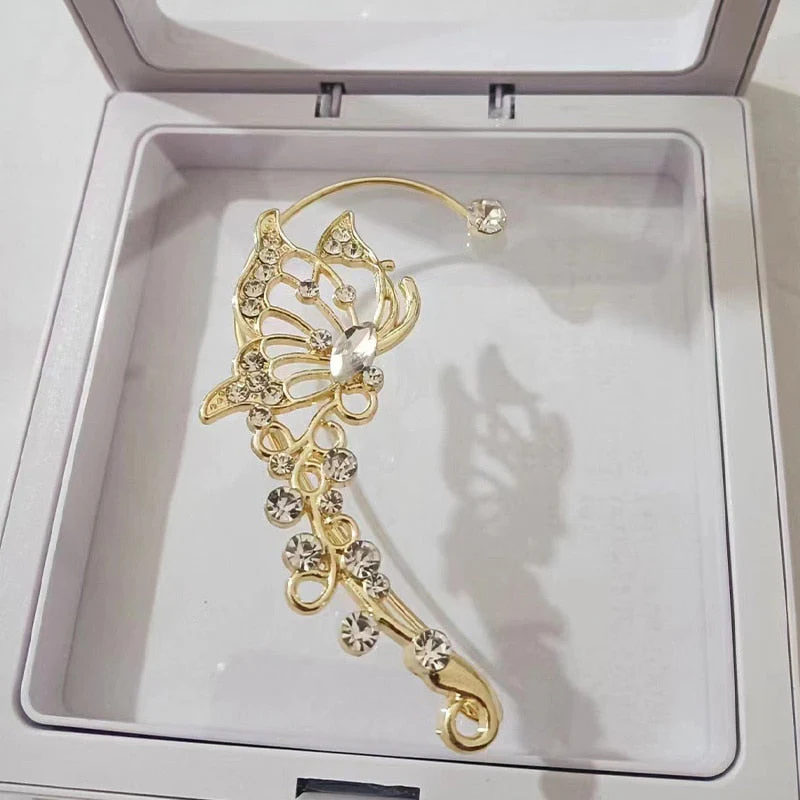 Korean Fashion Zircon Butterfly Elf Ear Cuff for Women Sparkling Zircon Crystal Without Piercing Clip Earrings Wedding Jewelry - Deanwangkt