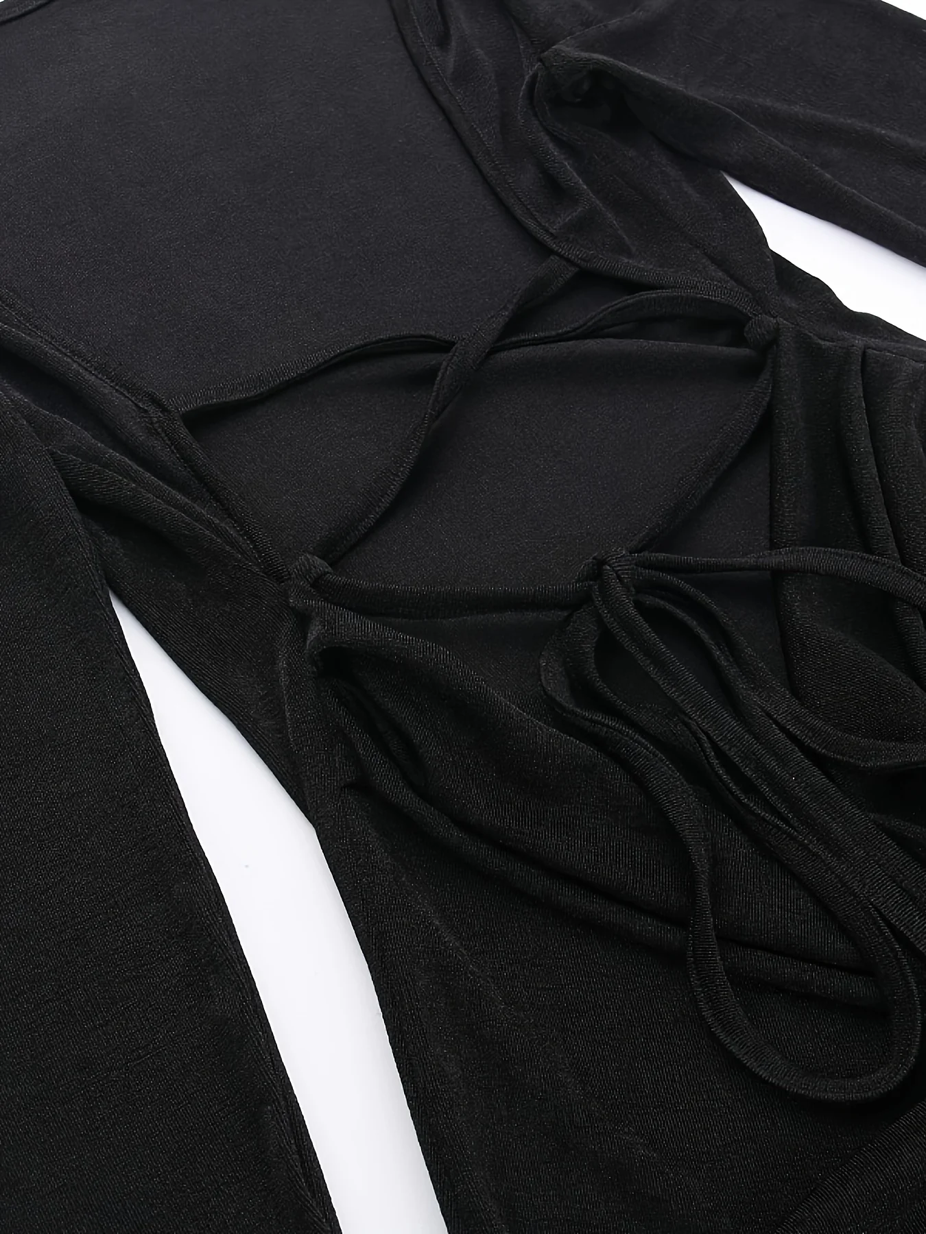 deanwangkt-1  Solid Crew Neck Backless Dress, Elegant Long Sleeve Slim Maxi Dress For Spring & Fall, Women's Clothing - Deanwangkt