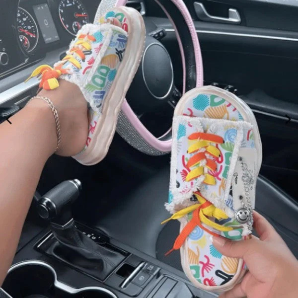 deanwangkt - Colour Casual Graffiti Frenulum Round Comfortable Shoes - Deanwangkt