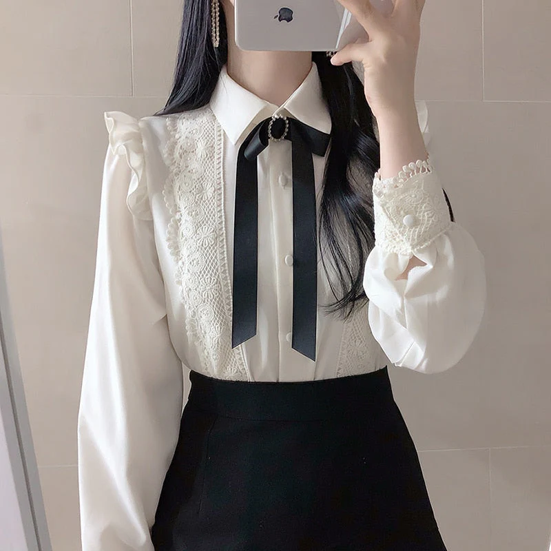 Hot Sales Women Cute Sweet Girls Preppy Style Tops Blouses Formal Office Lady Basic White Button Shirts - Deanwangkt
