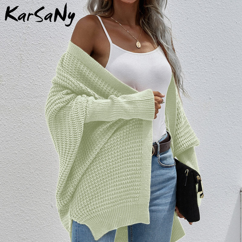 deanwangkt Women Oversized Cardigan Knitted Coat Autumn Oversize Sweater Bat Sleeve Women's Knitted Jacket Loose Oversize Cardigan Women - Deanwangkt