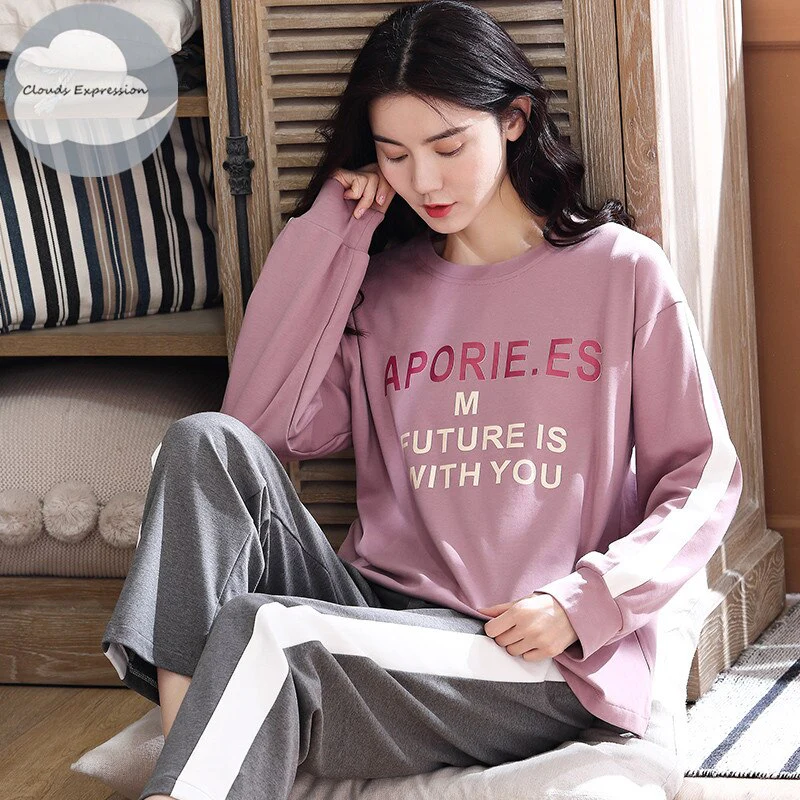 Spring Autumn Women's Sleep Lounge Pajama Long Sleeved Woman Pajama Set Cartoon Pyjamas Cotton Sleepwear M L XL XXL XXXL Fashion - Deanwangkt
