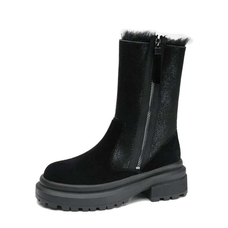 deanwangkt  fashion inspo    Fashion Women Shoes Winter Shoes Women Round Toe Chunky Boots Warm Women Boots Platform Boots for Women Split Leather Boots - Deanwangkt