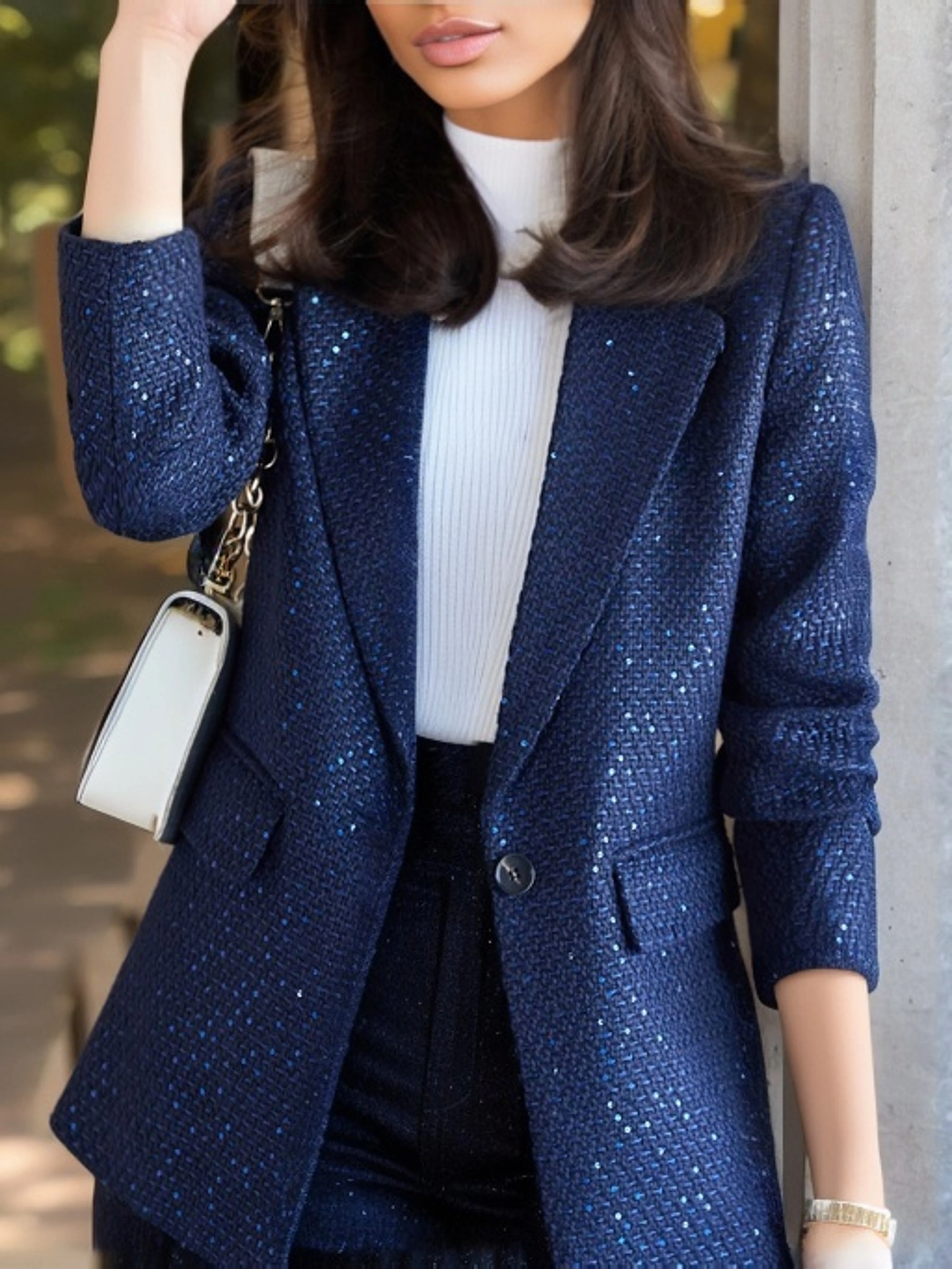 deanwangkt-1 Solid Button Front Slim Blazer, Casual Long Sleeve Lapel Blazer For Office, Women's Clothing - Deanwangkt