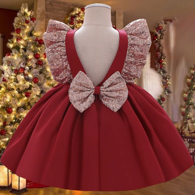 Summer Sequin Big Bow Baby Girl Dress 1st Birthday Party Wedding Dress For Girl Palace Princess Evening Dresses Kid Clothes - Deanwangkt