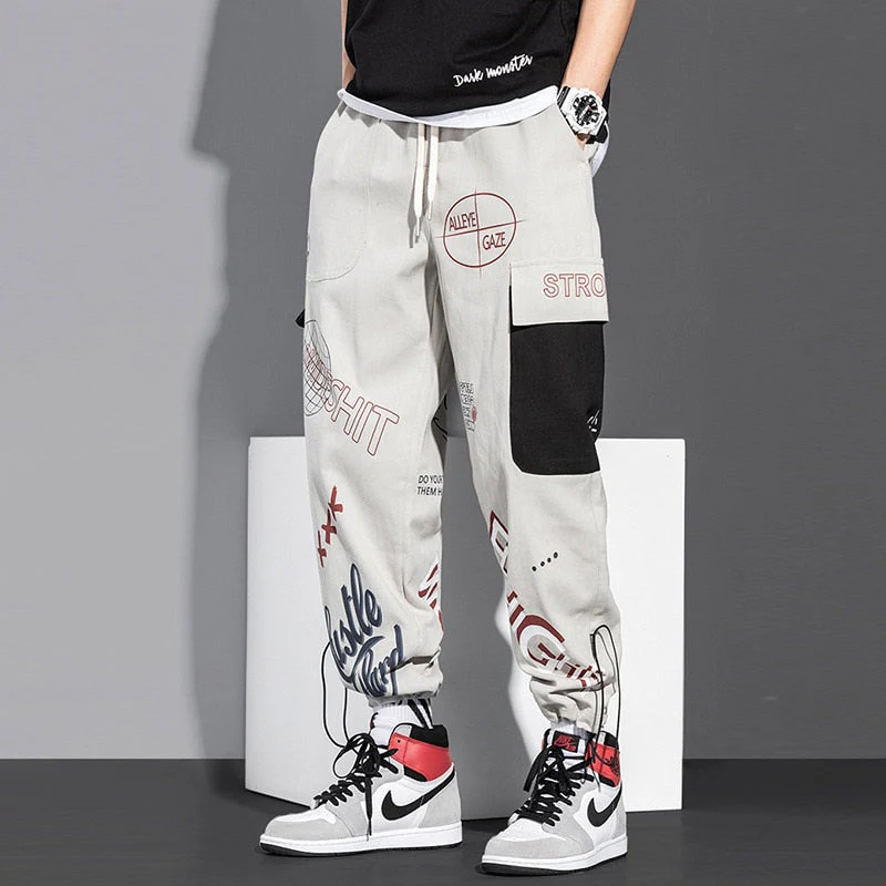 DEANWANGKT Mens Vintage Hip Hop Style Baggy Jeans Hip Hop Cargo Pants Men Streetwear Cotton Joggers Fashion Sweatpants Male Casual Harem Trousers Summer Harajuku Pants Men Women - Deanwangkt