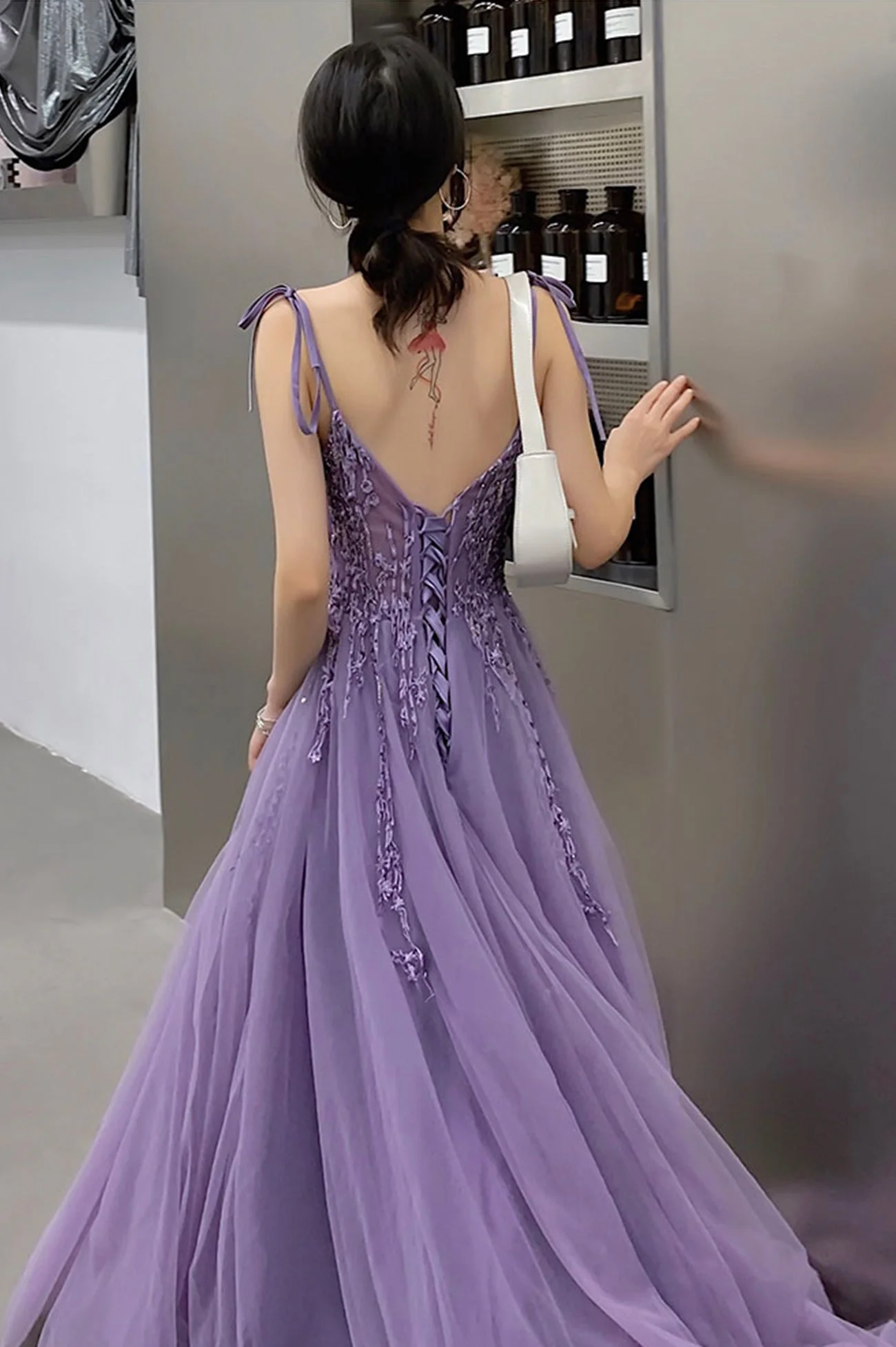 solvbao Purple Lace Long Prom Dresses, A-Line Purple Evening Graduation Dresses - Deanwangkt