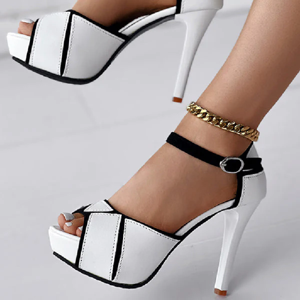 deanwangkt - White Casual Patchwork Contrast Fish Mouth Out Door Shoes (Heel Height 3.86in) - Deanwangkt