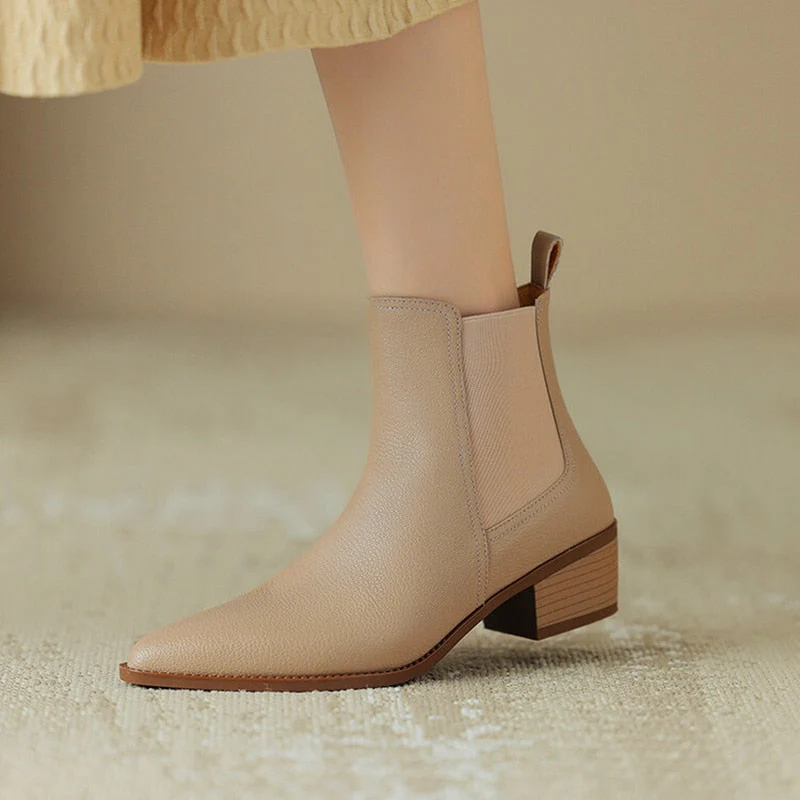 deanwangkt  fashion inspo   NEW Autumn Boots Women Split Leather Shoes for Women Pointed Toe Chunky Heel Shoes Retro Zipper Short Boots Black Ankle Boots - Deanwangkt