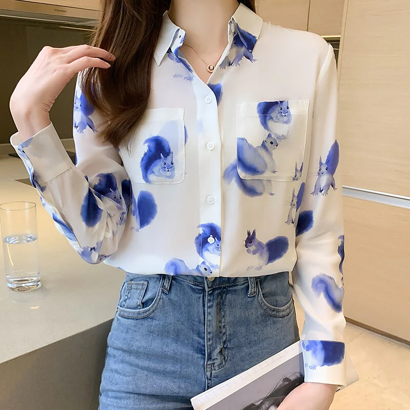 deanwangkt chic flower print Women's chiffon Blouses elegant ladies shirts  Spring Autumn Long Sleeve Shirts Tops Blusas Mujer - Deanwangkt