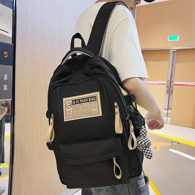 BACK TO COLLEGE   Fashion Solid Waterproof Mochila High School Large Bookbag for Boys Girls Schoolbag Women Shoulder Rucksack Black Men - Deanwangkt
