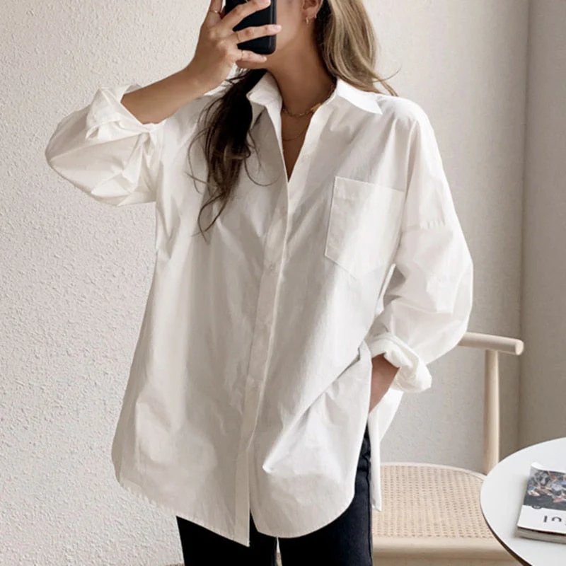 deanwangkt Graduation Gifts  Long Sleeve Cotton White Blouse Women  Plus Size Loose Women Shirts Blouses Casual Office Lady Button Shirt Tops Blusa 11456 - Deanwangkt