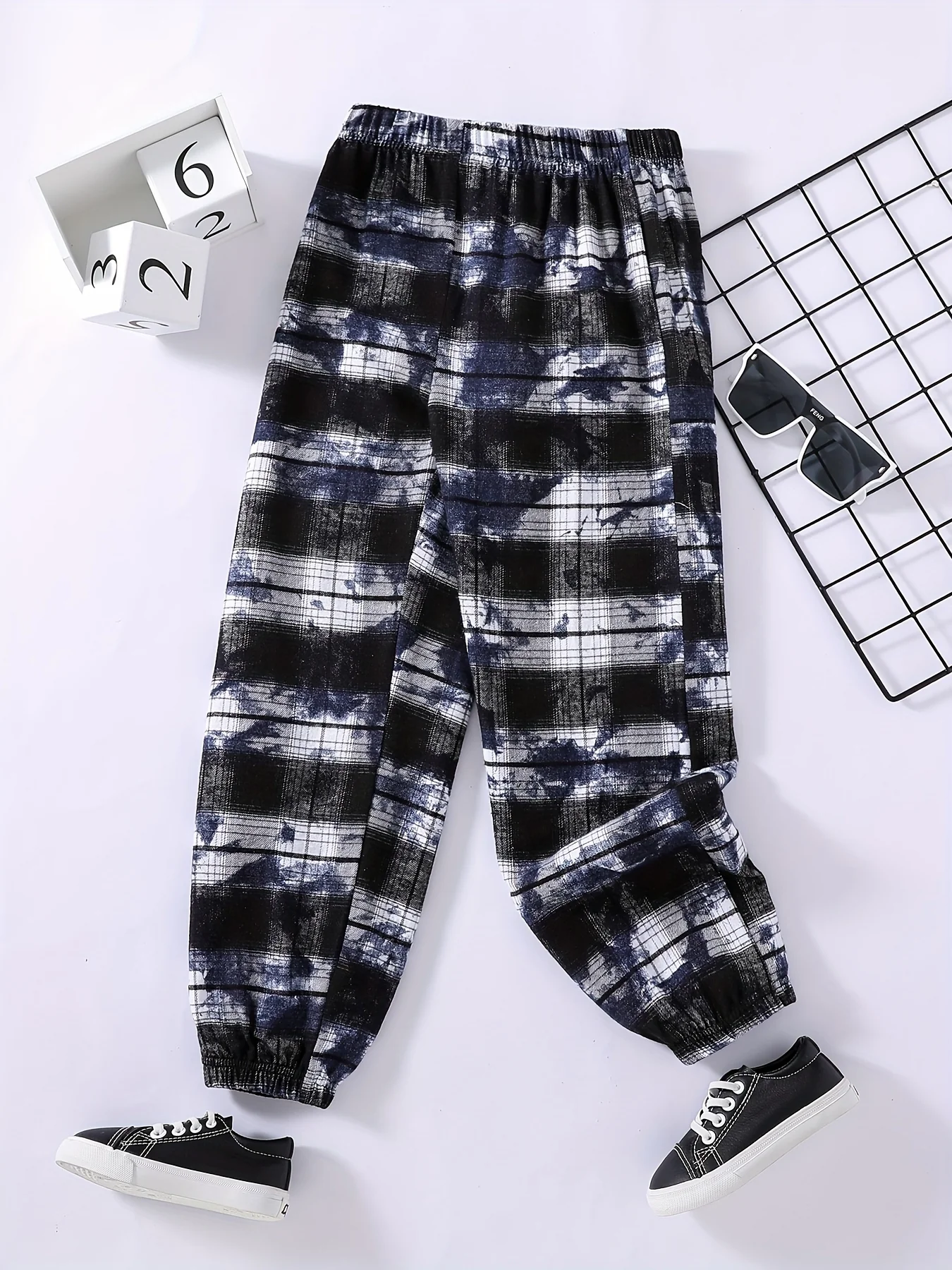 Stylish Boys Tie Dye Casual Plaid Soft Comfortable Long Pants For Spring And Autumn Kids Clothes Outdoor - Deanwangkt