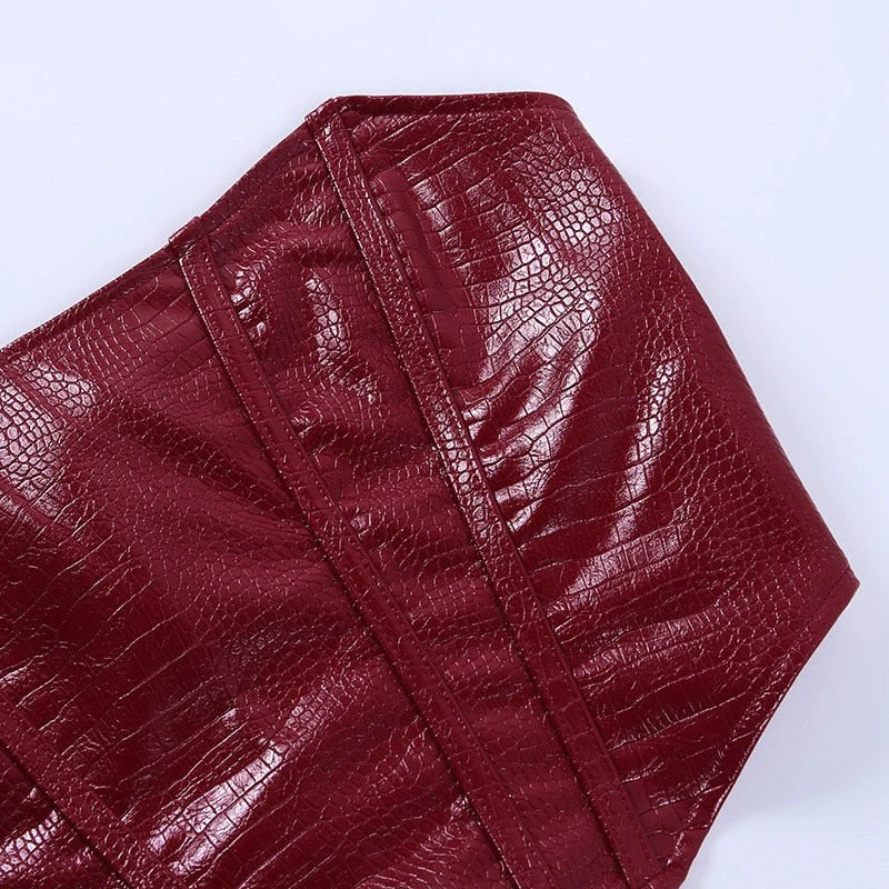 deanwangkt Strapless Crocodile Pattern Croset Cropped Camisole Slim Backless Sleeveless Sexy Women Tops Fashion Night Club Party Crop Top - Deanwangkt