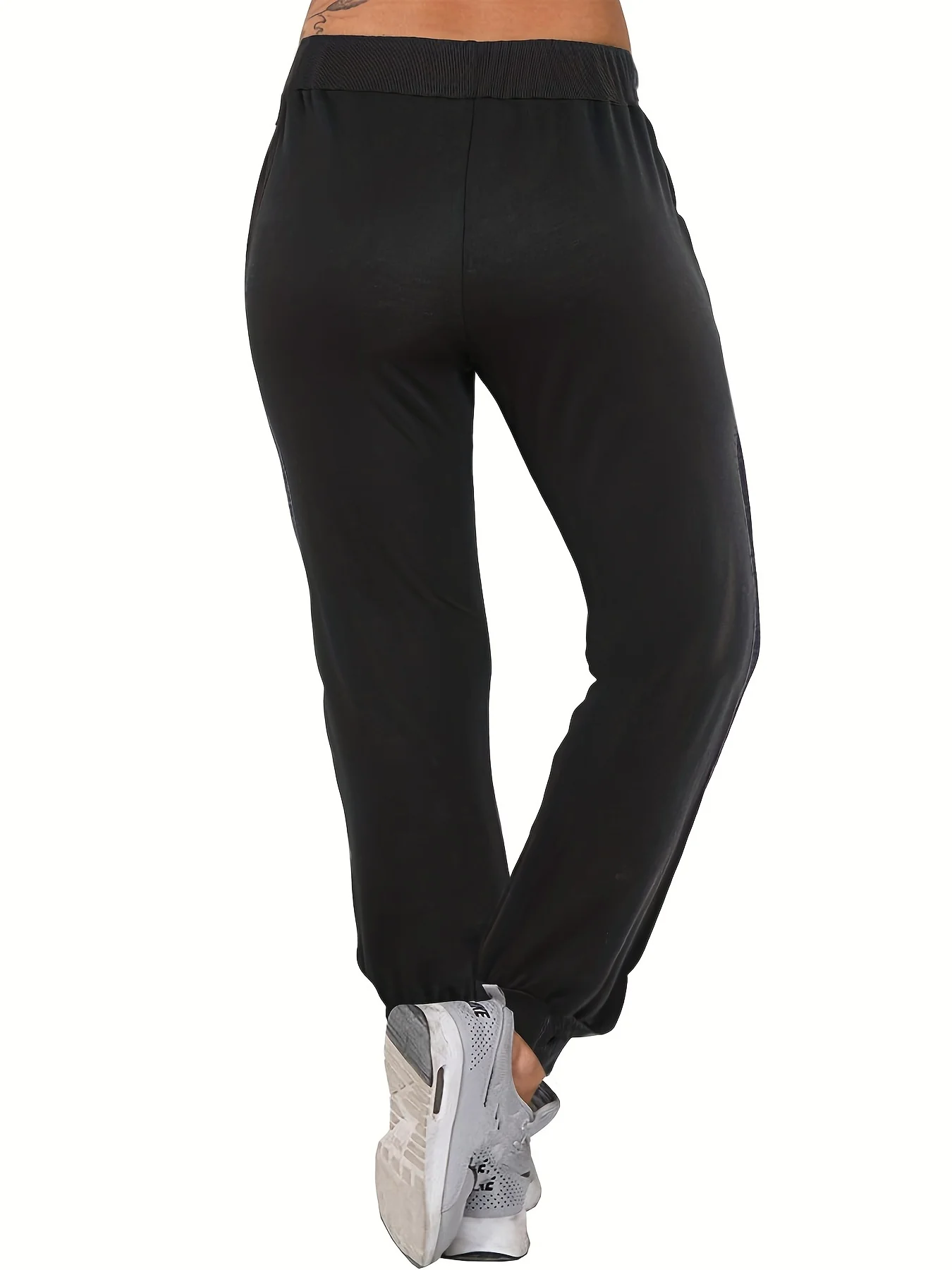 deanwangkt-1  Solid Tie Waist Pants, Casual Long Length Jogger Pants With Pockets For All Season, Women's Clothing - Deanwangkt