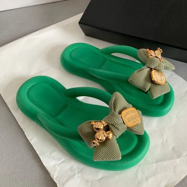 deanwangkt - Green Casual Living Patchwork With Bow Round Comfortable Shoes - Deanwangkt