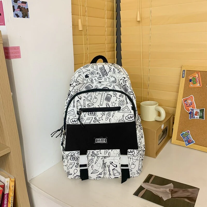BACK TO COLLEGE  Fashion Waterproof Graffiti Backpack for Teens Student Bookbag Girl Shoolbag Travel Women Mochila College Laptop Bag - Deanwangkt