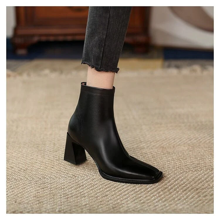 deanwangkt Ankle Boots for Women Square Toe Fashion Shoes Autumn Winter Short Boots Zipper Square Heels Comfortable Lady Shoes - Deanwangkt