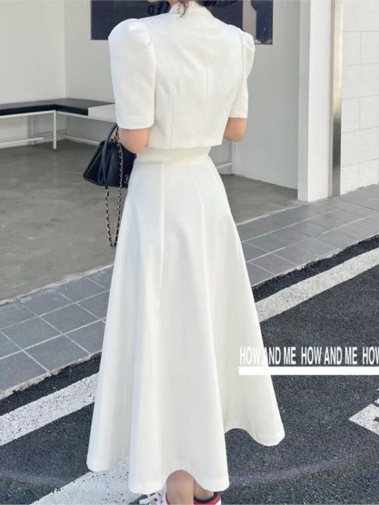 deanwangkt Quality New Summer Fashion Korean Sweet Elegant 2 Piece Set Women Crop Top Shirt Blouse Midi Skirt Suits Two Piece Outfits - Deanwangkt