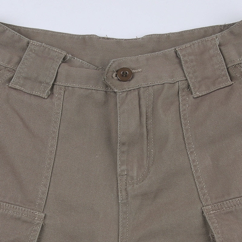 deanwangkt Y2K Summer Women Vintage Streetwear Korean Knee Length Wide Leg Baggy Cargo Pockets Low Waist Sporty Grunge Shorts Pants Women - Deanwangkt