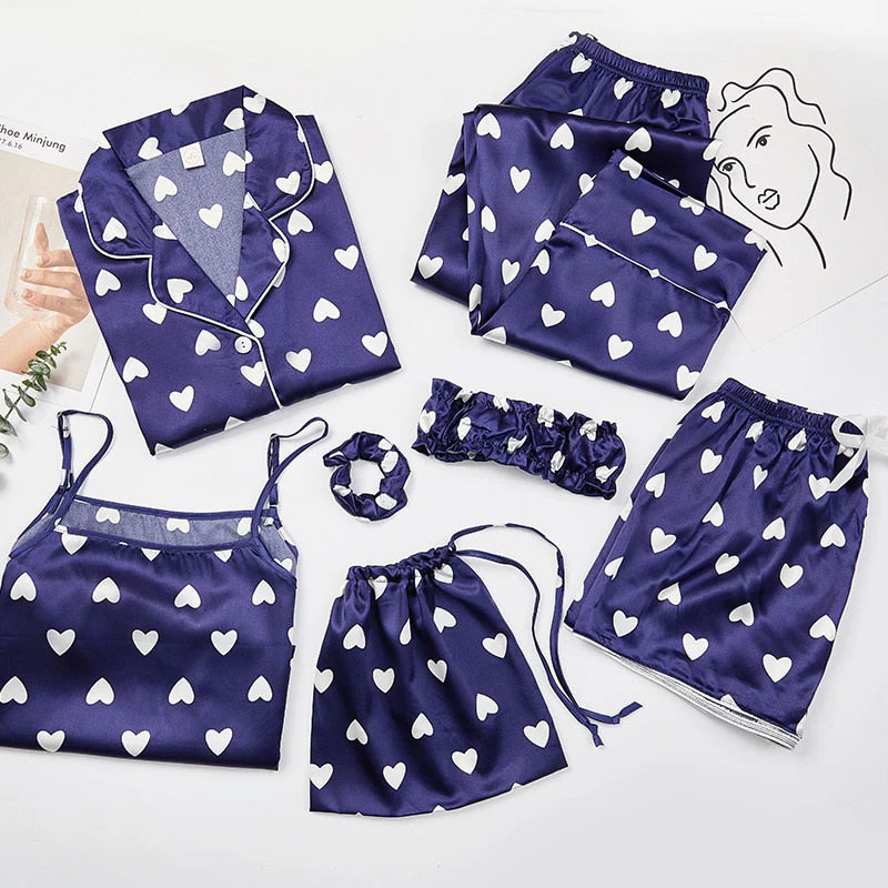 deanwangkt Pajamas Set Women Summer Sexy Flower Pyjamas Sexy Female Long Sleeve Shirt Pants Handwork Stitch Lingerie Striped Mom Sleepwear - Deanwangkt