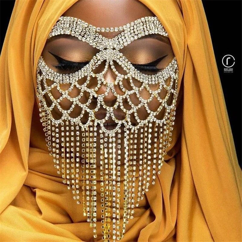 deanwangkt New Tassel Veil Masks Women Headwear Rhinestone Chains Face Mask Masquerade Dance Party Costume Sexy Face Accessories Jewelry - Deanwangkt