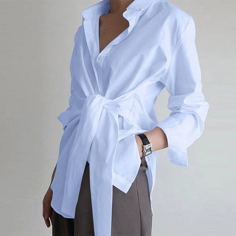 Graduation Gifts   Long Sleeve Women Shirt Blouse Button White Blouses Female Ruched Black Loose Shirts For Women Cotton Office Blouses New 18659 - Deanwangkt