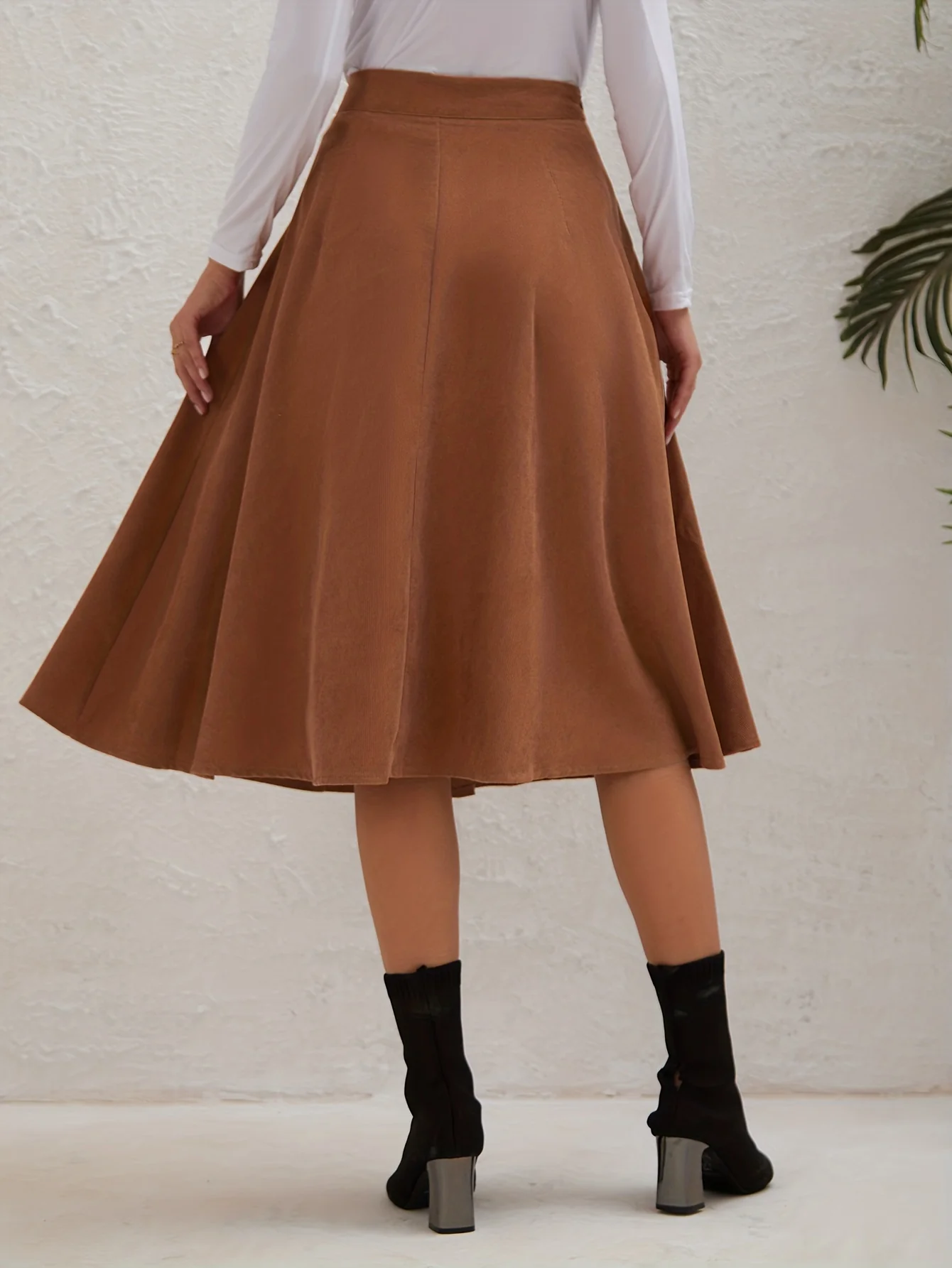 deanwangkt-1 Casual Faux Suede Long Skirts, High Waist Button Fashion Skirts, Women's Clothing - Deanwangkt