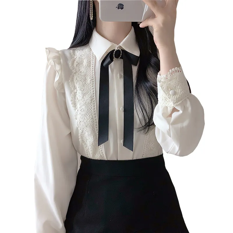 deanwangkt Hot Sales Women Cute Sweet Girls Preppy Style Tops Blouses Formal FLHJLWOC Office Lady Basic White Button Shirts - Deanwangkt