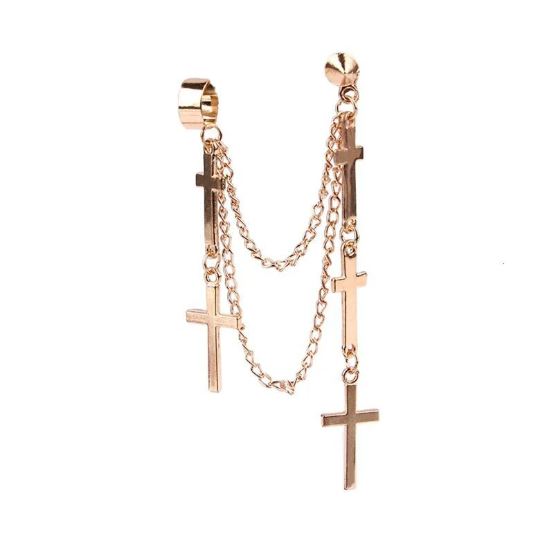 deanwangkt  Women Girls Punk One-piece Earrings Butterfly Cross Pendant Tassel Clip Earrings Ear Studs Alloy Dangle Earring Jewelry Gift - Deanwangkt