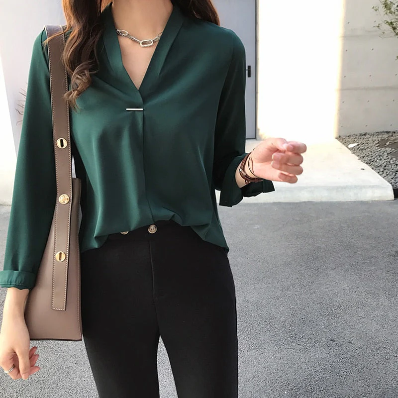 Graduation Gifts  women chiffon blouse shirt long sleeve women shirts fashion womens tops and blouses  3XL 4XL plus size women tops 1681 50 - Deanwangkt