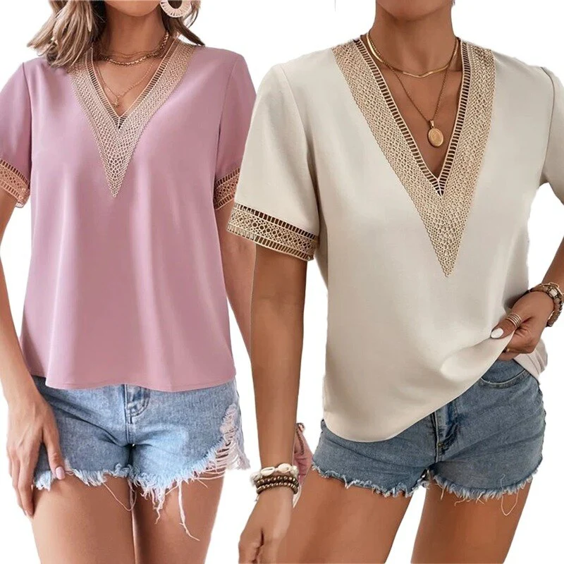 deanwangkt Casual Loose Blouse Women V-Neck Streetwear Shirt Summer Fashion Basic Top Women Party Clothing Shirt 21441 - Deanwangkt