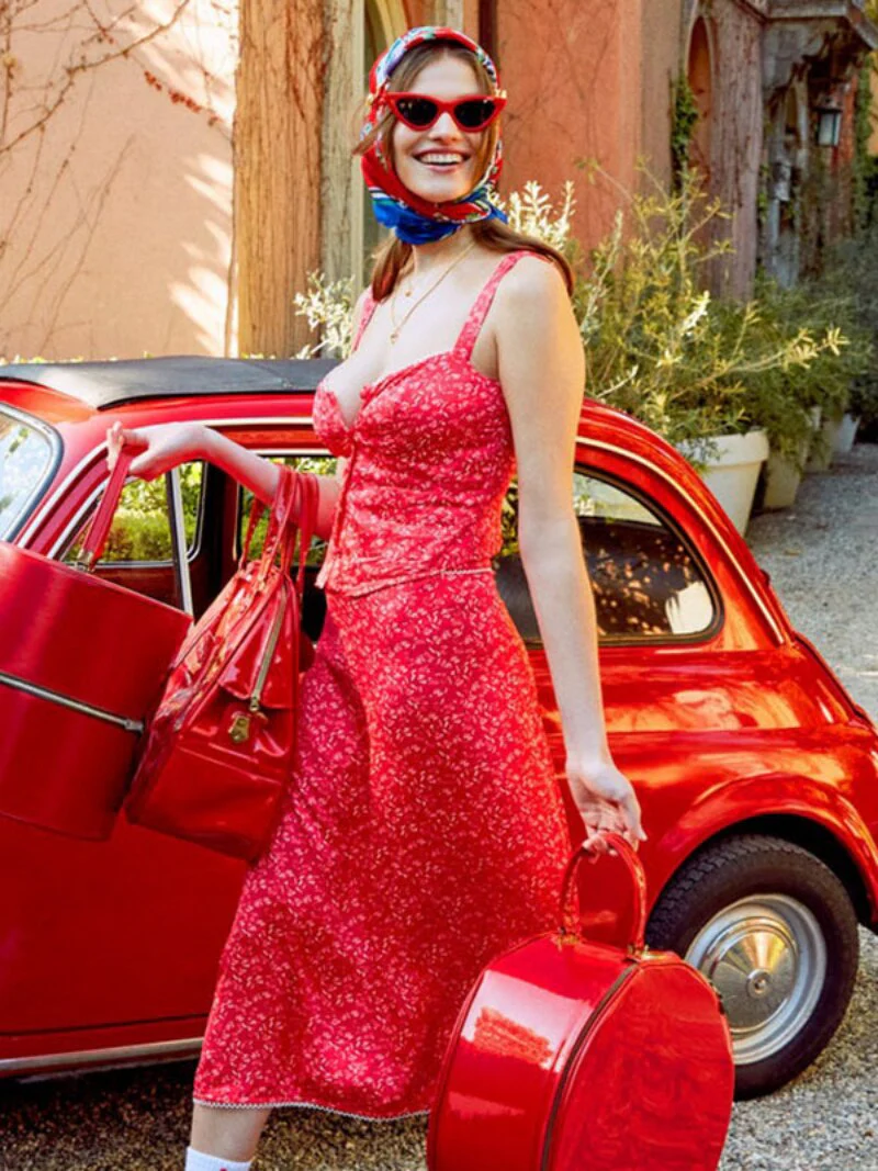 BACK TO COLLEGE    Fashion Casual Women's Vintage Printed Two Piece Dress Sets Female Single Breasted Crop Top and Long Skirts Holiday Outfit - Deanwangkt