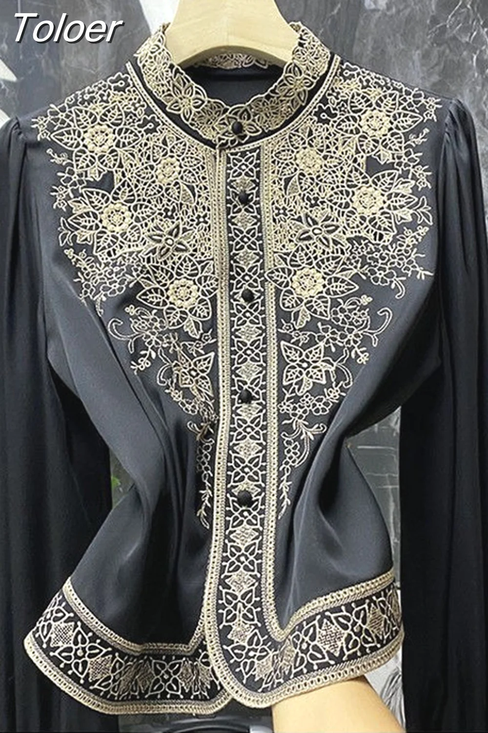 deanwangkt Blouses Womens Clothes Tops Vintage Blusas De Mujer Stand Collar Embroidery Blouse Korean Fashion Long Sleeve Shirt - Deanwangkt