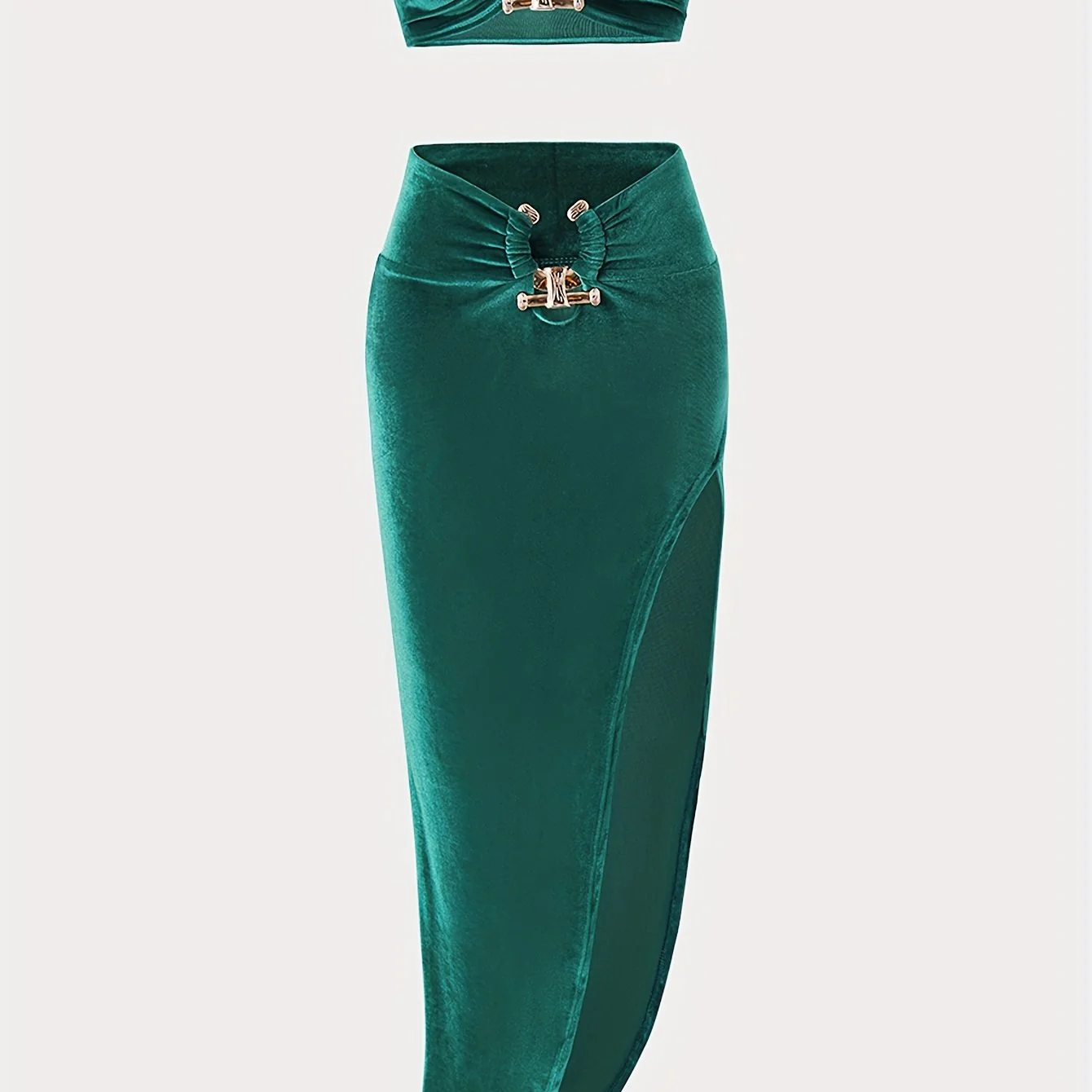 Sexy Matching Two-piece Skirt Set, Crop Tube Top & Bodycon Split Skirt Outfits, Women's Clothing - Deanwangkt