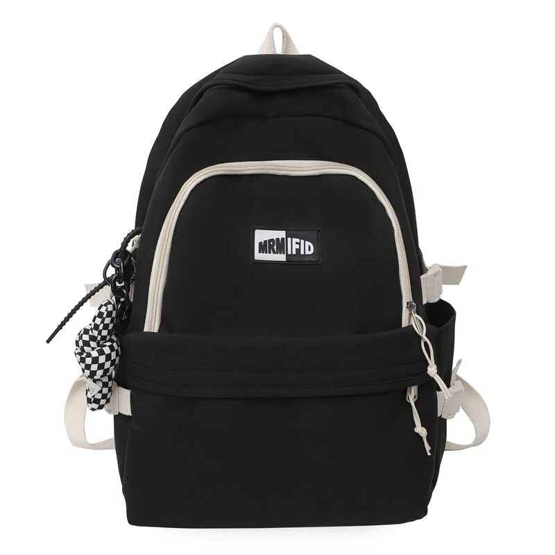 Fashion Women Backpack Cute Nylon Student Schoolbag Kawaii Ladies Large Capacity Laptop Bagpack Girl Bookbag Solid Color Mochila - Deanwangkt