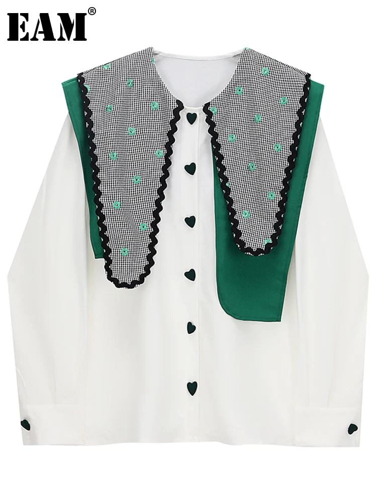 deanwangkt Women White Plaid Color-block Big Size Blouse New Lapel Long Sleeve Loose Fit Shirt Fashion Spring Autumn  1DE6902 - Deanwangkt