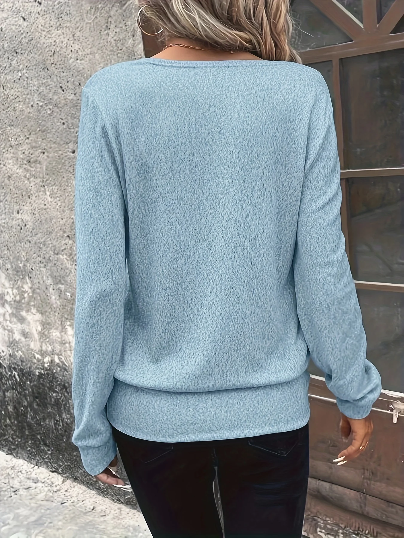 deanwangkt-1 Solid Square Neck T-Shirt, Casual Long Sleeve Top For Spring & Fall, Women's Clothing - Deanwangkt