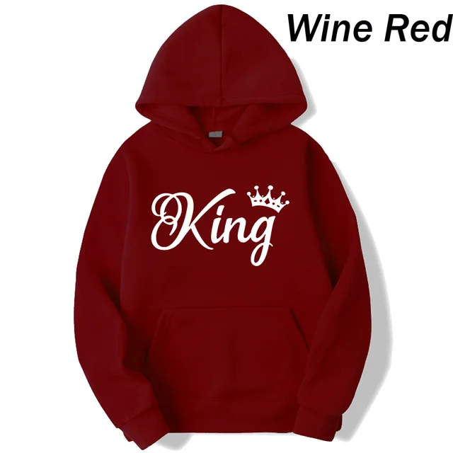 deanwangkt Fashion Men Women Long Sleeve Pullover Hooded Sweatshirts Unisex King and Queen Print Hoodies Casual Streetwear Couple Sweat - Deanwangkt