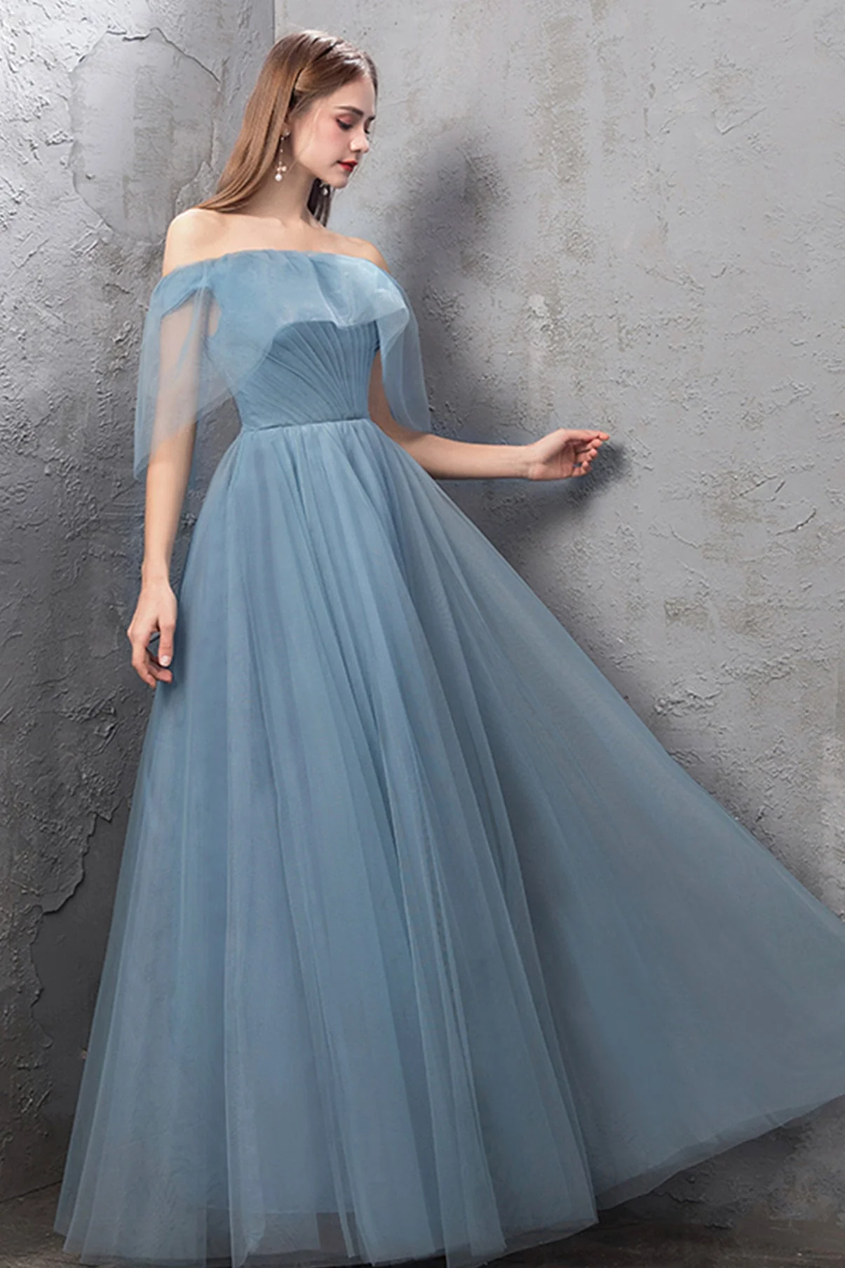 solvbao Blue Tulle Long Prom Dresses, A-Line Simple Evening Dresses - Deanwangkt