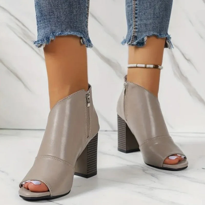 deanwangkt - Grey Casual Patchwork Asymmetrical Fish Mouth Out Door Wedges Shoes (Heel Height 3.54in) - Deanwangkt