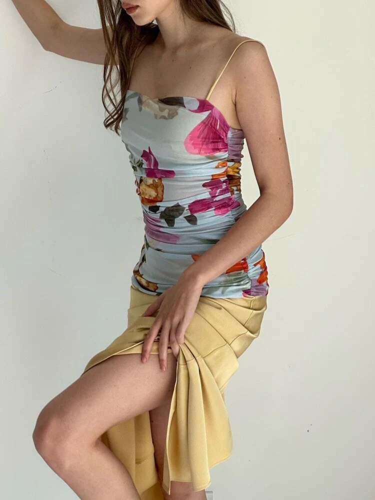 deanwangkt Women Summer Satin Slip Patchwork Mesh Maxi Dress Print Backless Off Shoulder For Women Outfits Beach Holiday Vestido - Deanwangkt