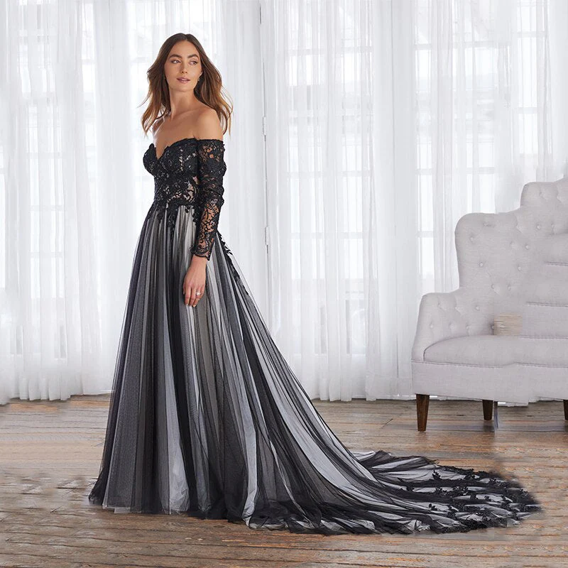 deanwangkt  Off the Shoulder Appliques Lace Wedding Dresses Long Sleeve Evening Prom Bridal Gowns Brautkleider Bride  Vestidos De Novia - Deanwangkt