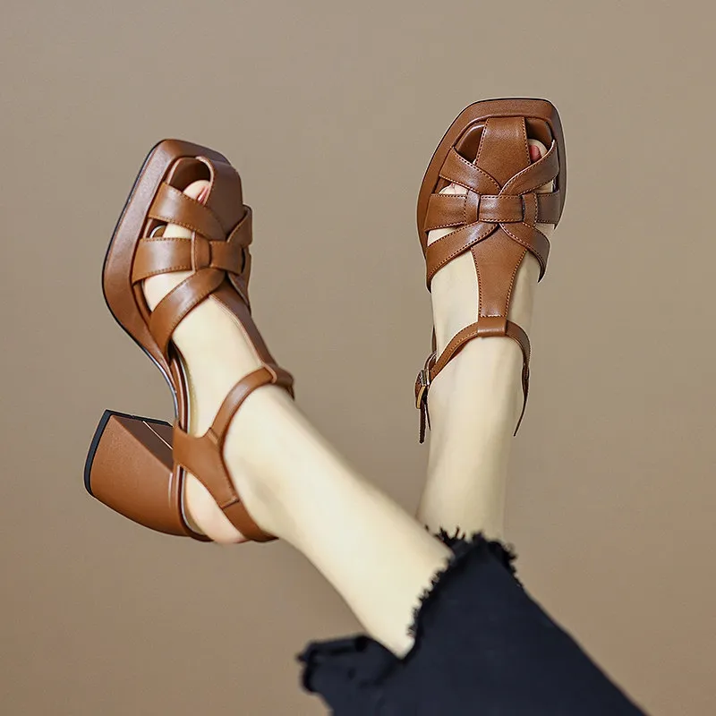 deanwangkt Women Sandals Sexy High Heels Buckle Ankle Strap Women Shoes Thick Heels Platform Fashion Summer Female Pumps New Sandals - Deanwangkt