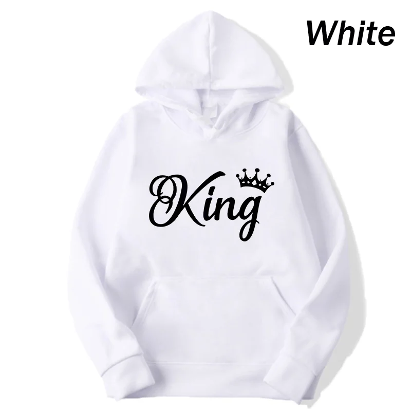deanwangkt Fashion Men Women Long Sleeve Pullover Hooded Sweatshirts Unisex King and Queen Print Hoodies Casual Streetwear Couple Sweat - Deanwangkt