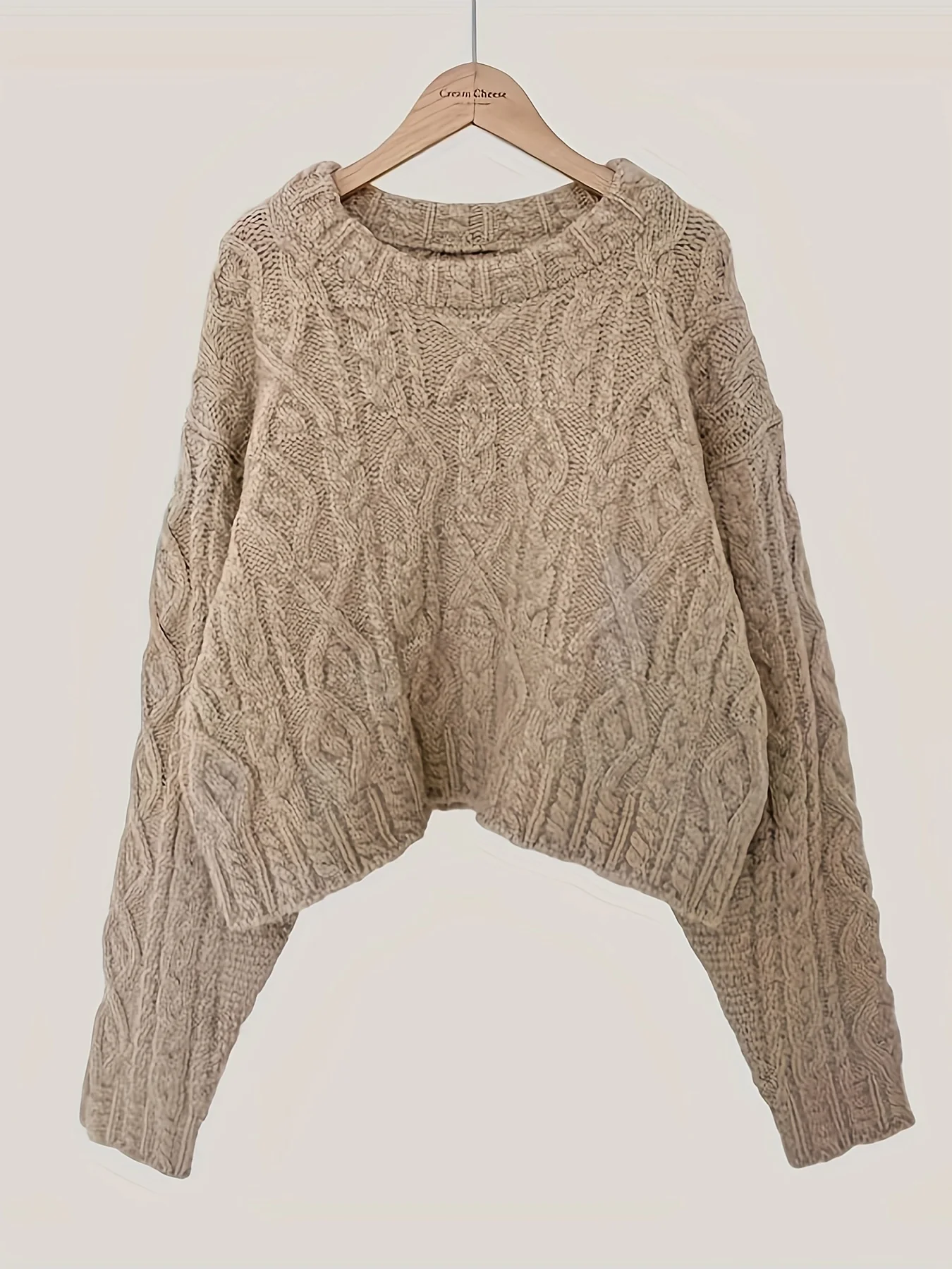 deanwangkt  Cable Knit Drop Shoulder Sweater, Vintage Long Sleeve Sweater For Fall & Winter, Women's Clothing - Deanwangkt