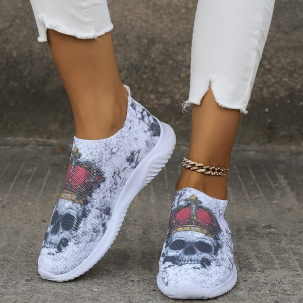 deanwangkt - Halloween White Casual Patchwork Printing Round Comfortable Shoes - Deanwangkt
