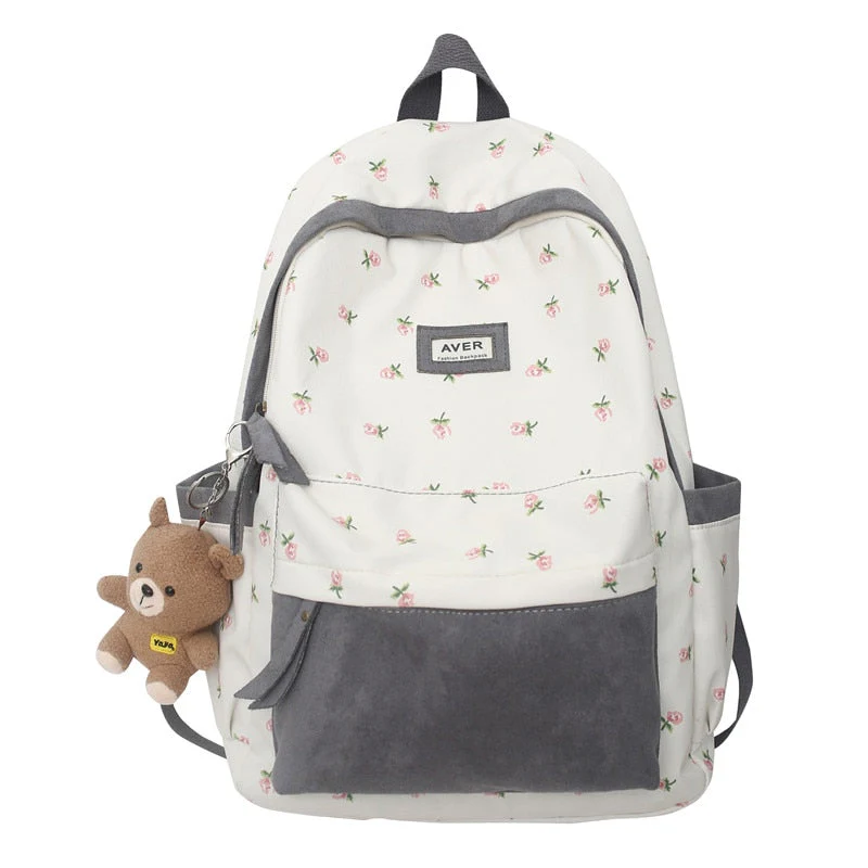 Girl Trendy Nylon Kawaii Flannel Floral Bag Ladies Cute College Backpack Women Travel Student Bag Female Laptop Backpack Fashion - Deanwangkt